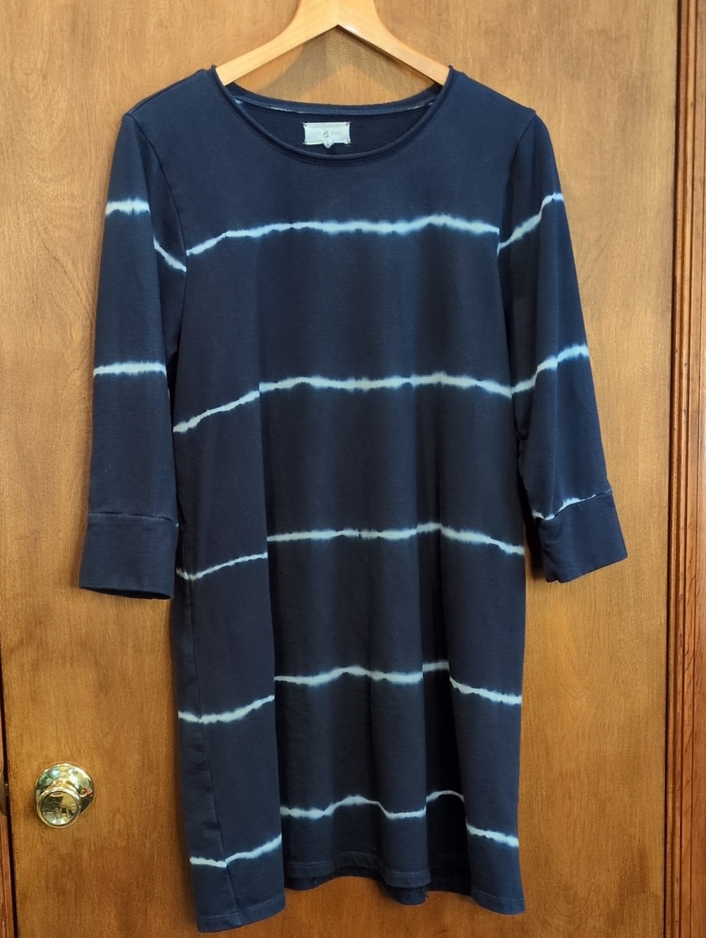 Lou & Grey Navy and Light-Blue Tie-Dye Sweatshirt Shift Dress Size M